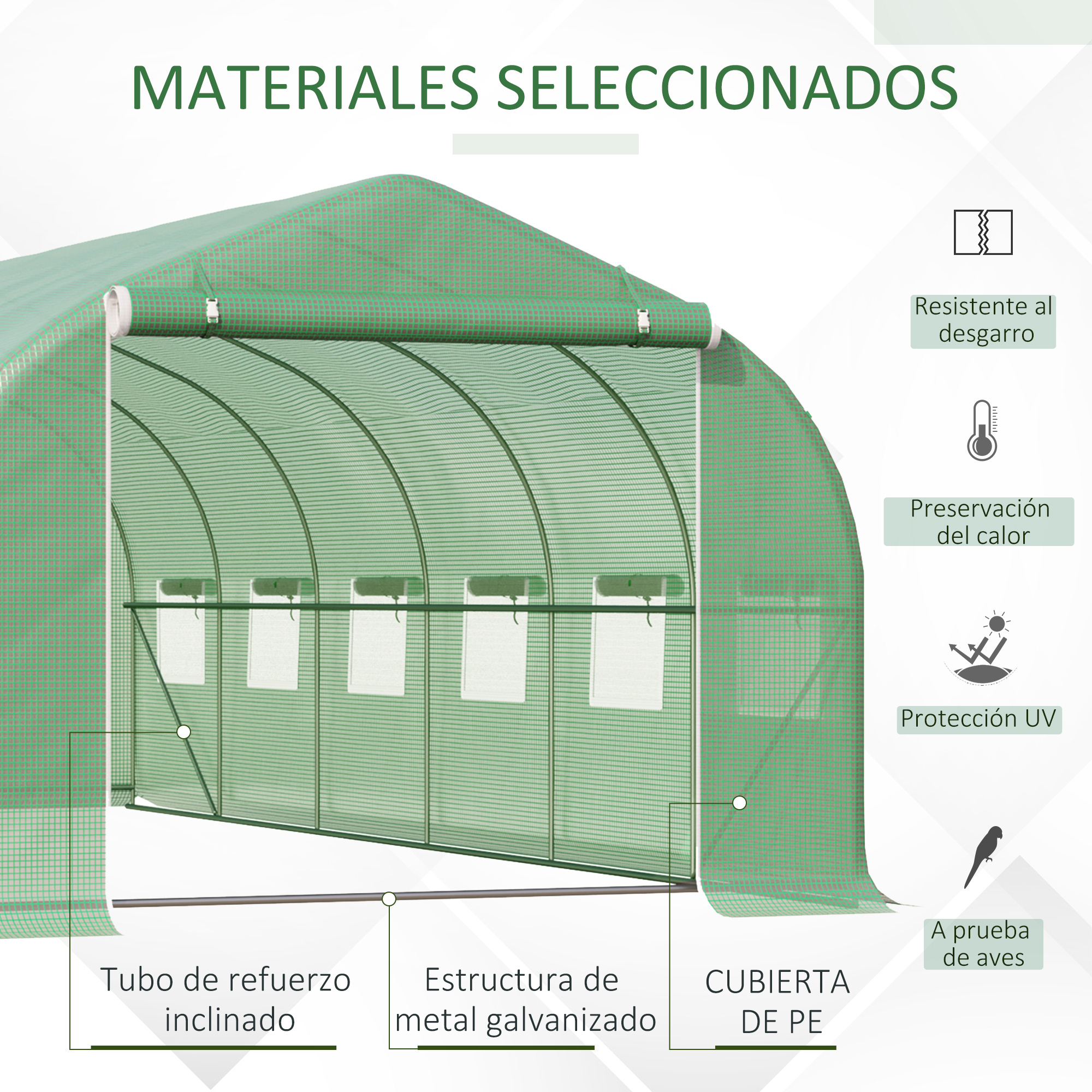 Estufa túnel Outsunny 6x3x2 m para jardim, com porta e 12 janelas de enrolar, feita de polietileno e aço galvanizado, ideal para hortas, plantas, flores e muito mais.