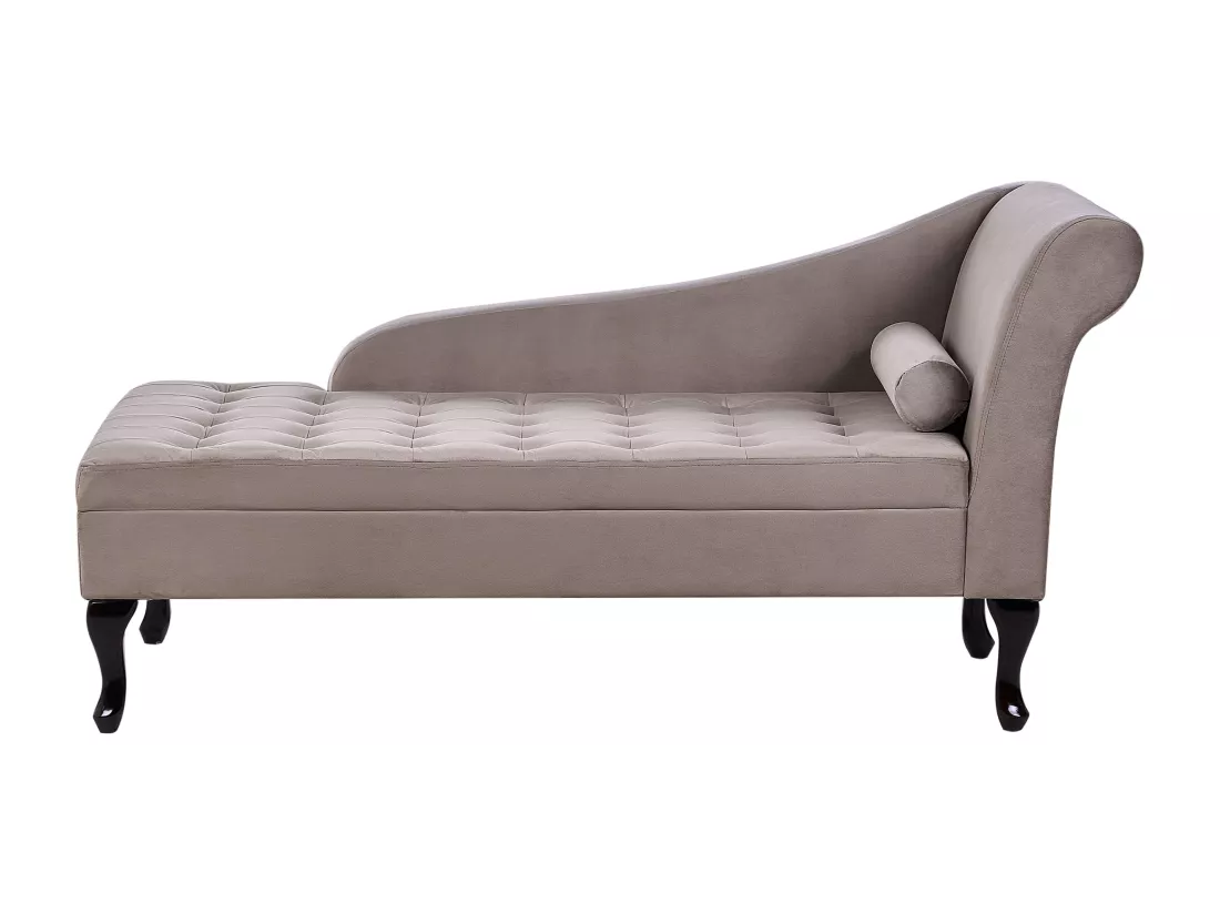 Chaise longue côté droit en velours taupe avec rangement PESSAC