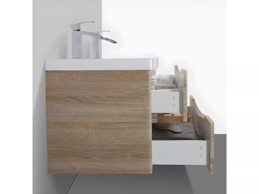 Meuble salle de bain design double vasque PIACENZA largeur 120 cm chêne clair
