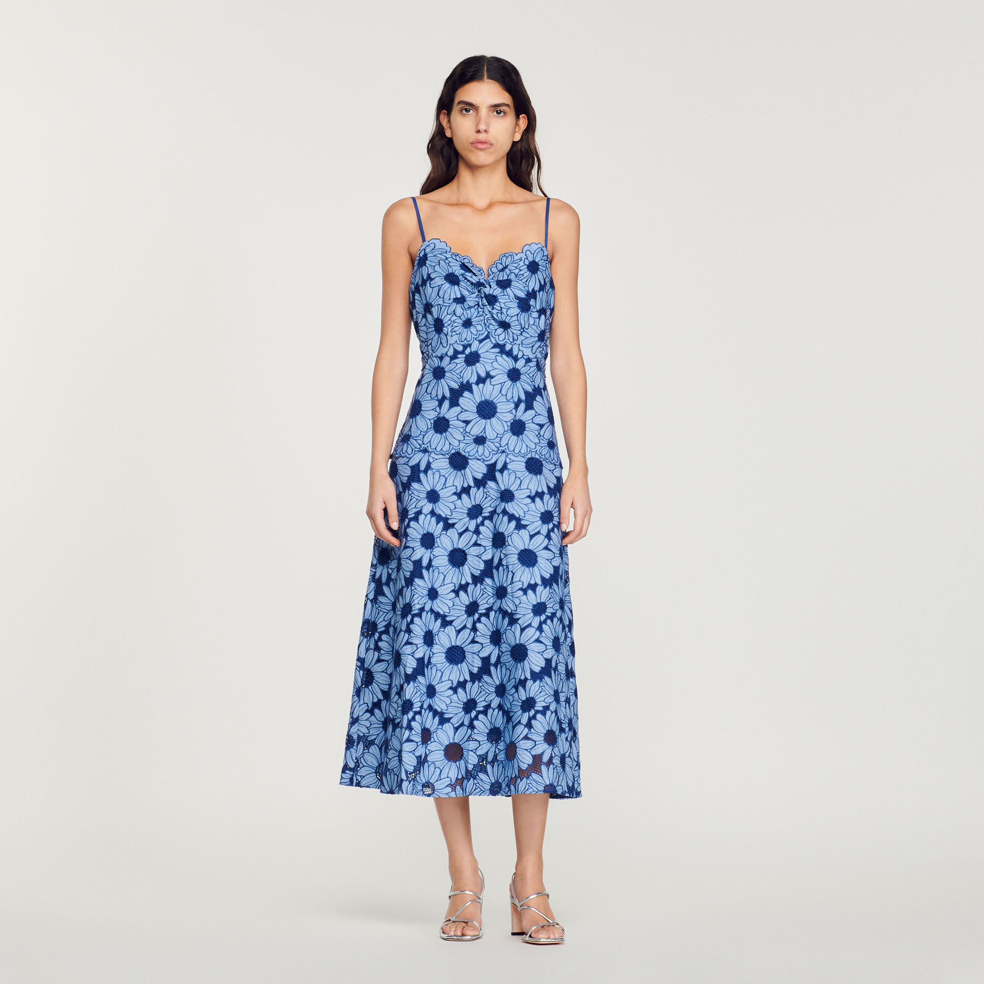 Robe midi en guipure marguerites