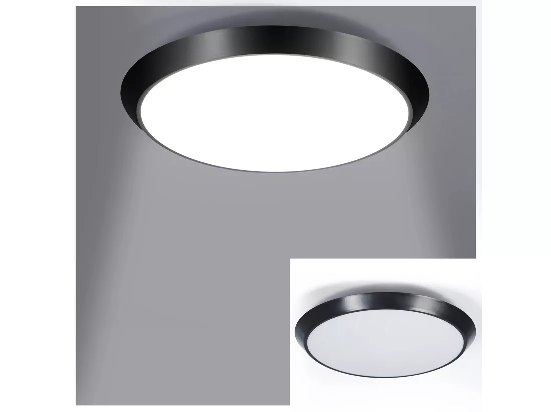 NETTLIFE Plafonnier LED avec détecteur de mouvement intérieur noir IP44 15 W Lampe de cave ronde avec détecteur de mouvement Ø 30 cm 4000 K