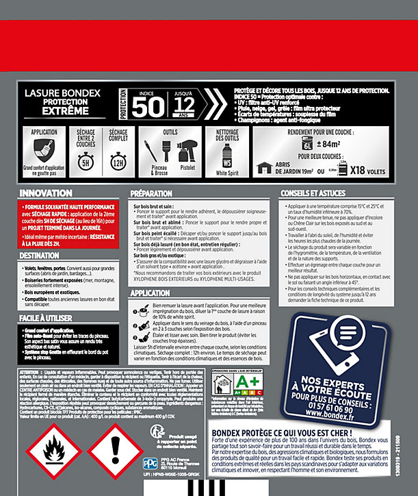 Lasure extérieure Protection extrême chêne moyen 12 ans Bondex 6L