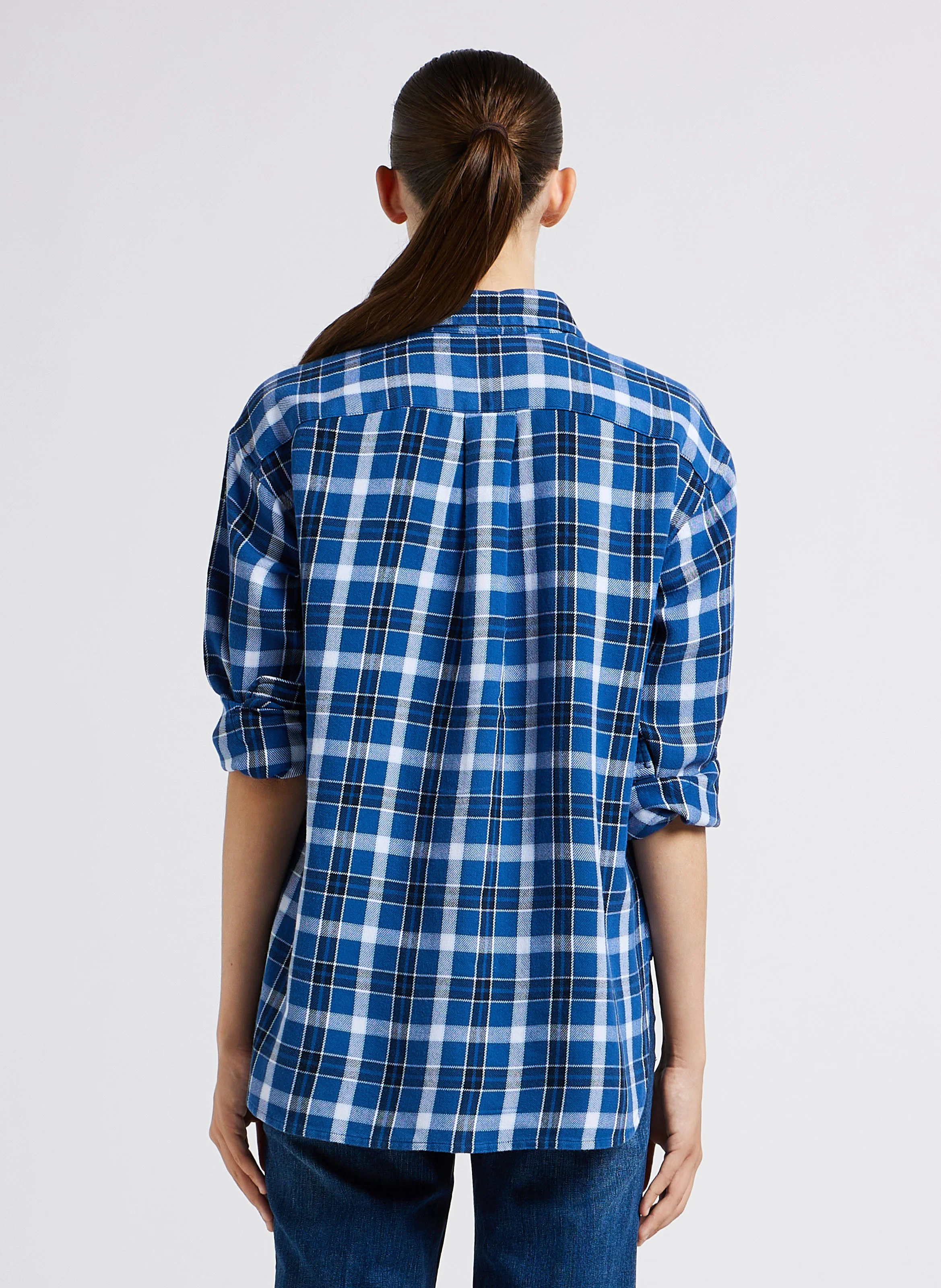 Chemise col classique à carreaux en coton | Bleu