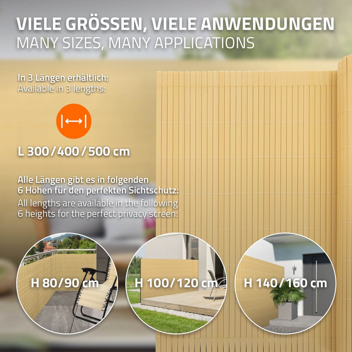 ECD Germany PVC-inkijkschermmat 160x500 cm, bamboe, inkijkscherm met 3-voudige wapening, UV-bestendig, waterdicht, windwerend, balkonbekleding, schuttingscherm, inkijkscherm voor tuin, balkon, terras