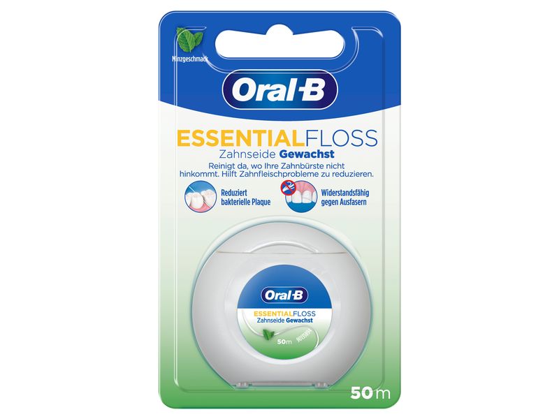 Oral-B Zahnseide Essential Floss gewachst Minze 50 m Gewachste Zahnseide mit Minzaroma