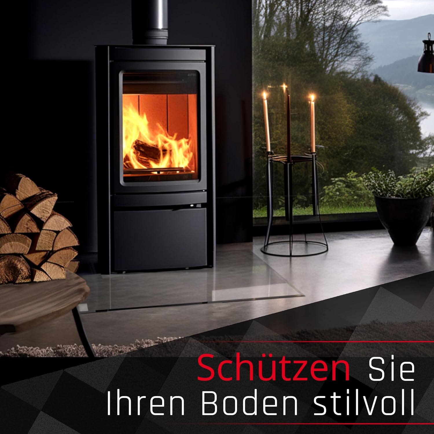BIJON Funkenschutz-Platte mit Facettenschliff, Glasplatte Kaminofen, Kaminschutz mit ESG Sicherheitsglas, Kamin Glasplatte, Rechteck 120 x 100 cm, 8mm