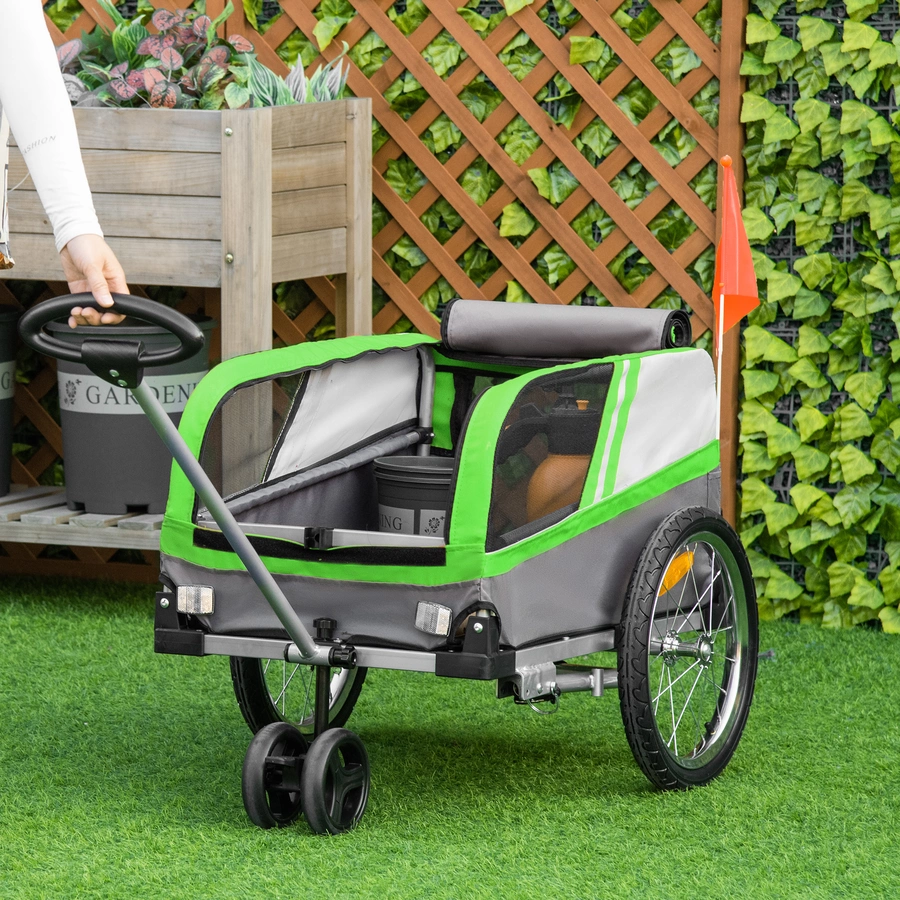 PawHut Hundeanhänger 2 in 1 Trolley grün, grau, silber