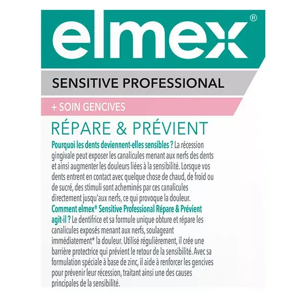Pasta de dentes Elmex Sensitive Professional para cuidado das gengivas, embalagem com 2 unidades de 75ml.
