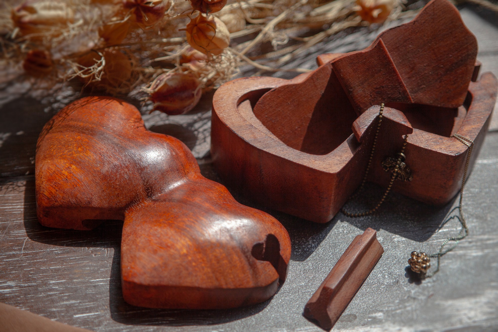 Secret Box '2 Hearts', natur, T 14,5 cm, B 8 cm, H 6,5 cm von fischer's lagerhaus