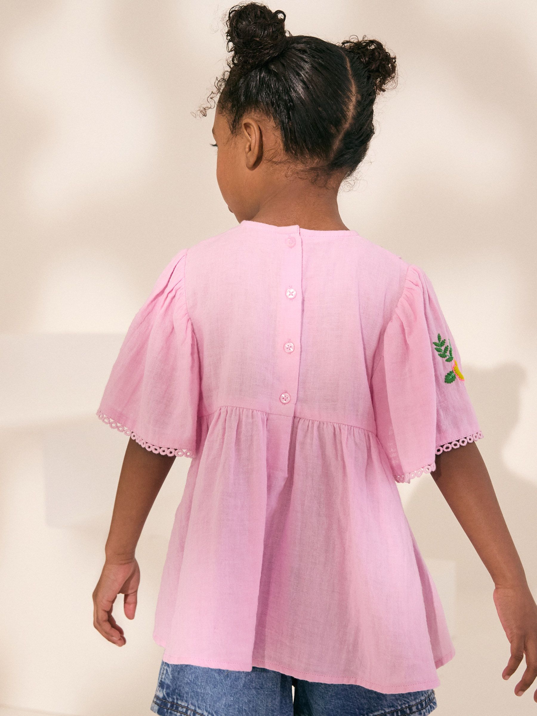 Lila-paars - 100% katoenen geborduurde blouse (3 - 16 jr)