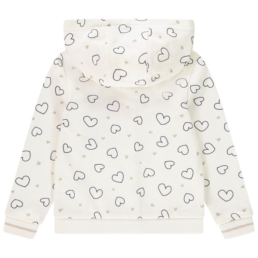 Gilet à capuche imprimé fantaisie pour fille - Ecru