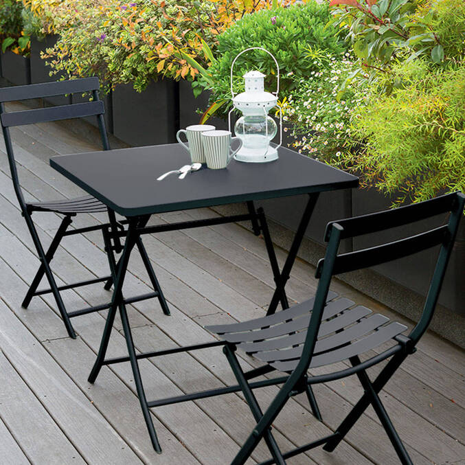 Ensemble table de jardin pliante carrée + 2 chaises GREENSBORO Graphite