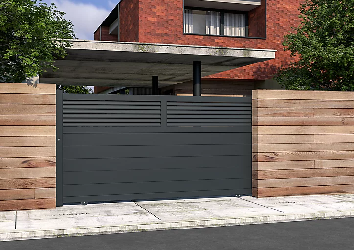 Portail coulissant aluminium Nazaré anthracite - 310 x h.163,4 cm