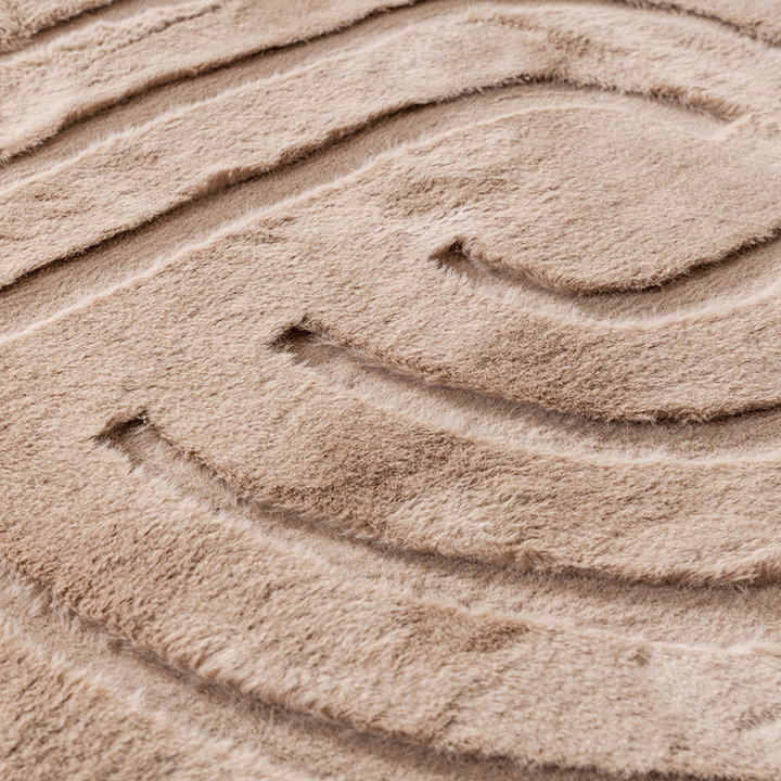 Rond hoogpolig vloerkleed - Carvy Curves Taupe