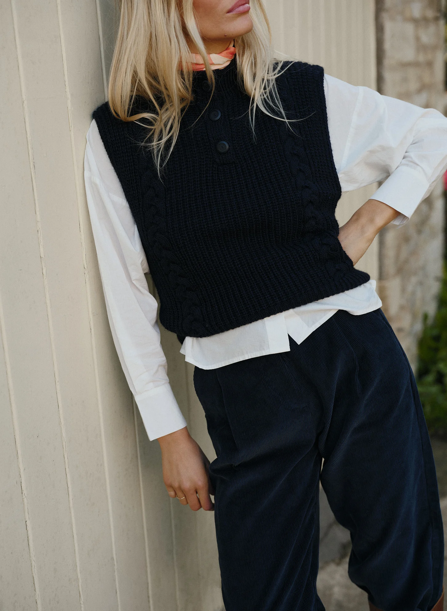 Gilet droit en maille | Bleu