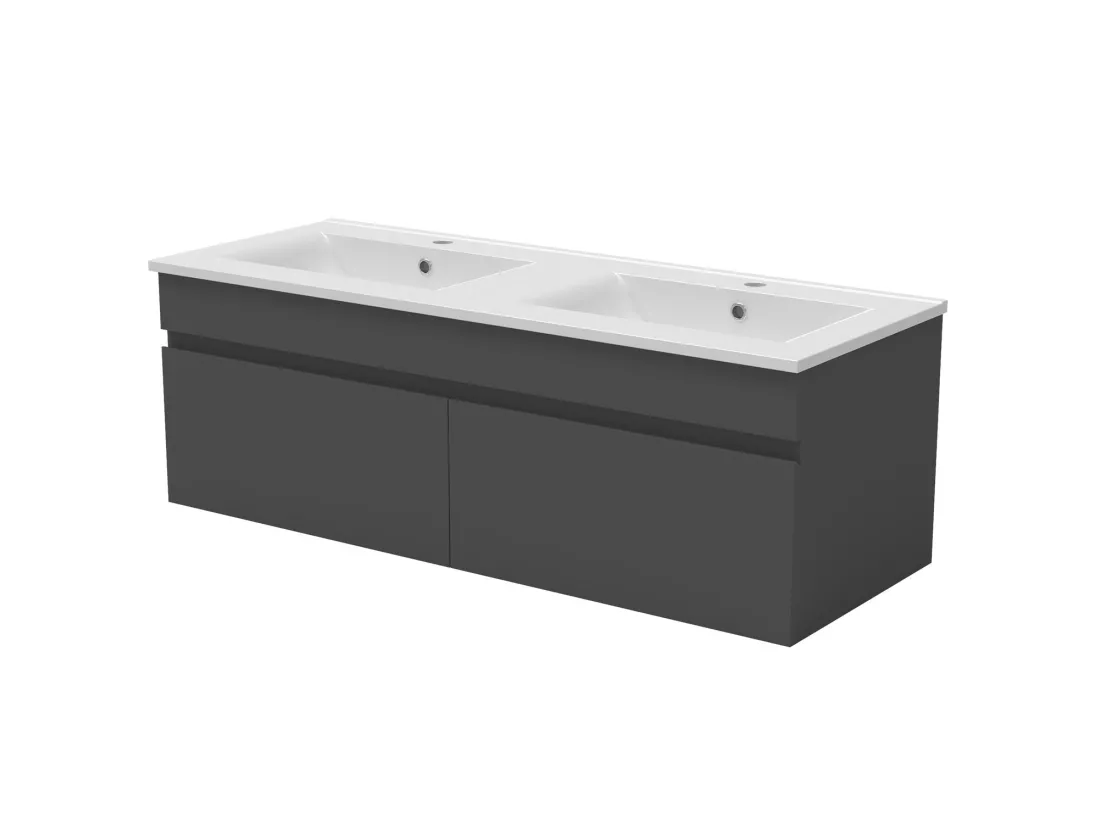 Meuble salle de bain anthracite avec 2 portes à une fermeture amortie avec 2 vasques à suspendre 120x45x40(L*W*H)cm