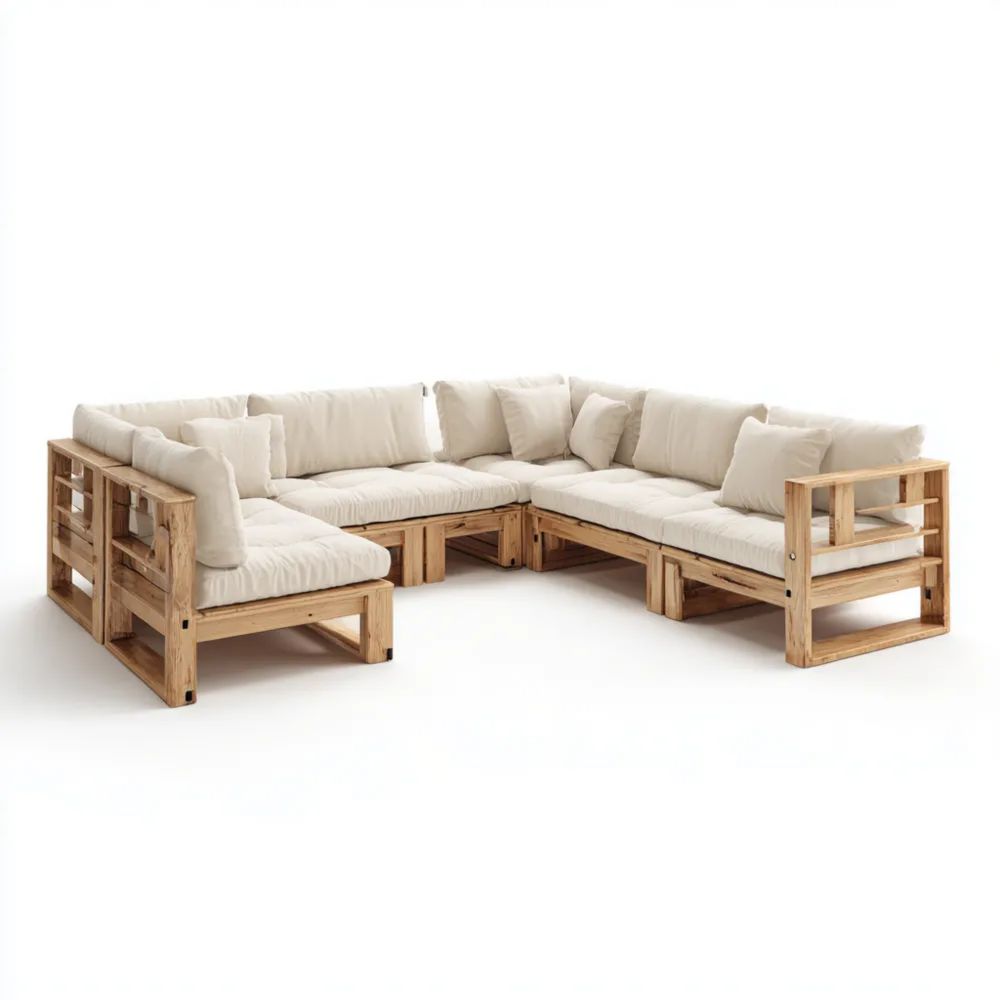 Garten-Ecksofa 250x250x85 cm Holzrahmen mit Kissen Beige – Modernes De
