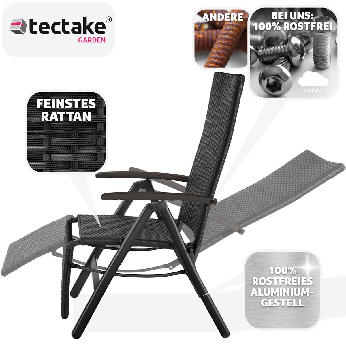 Rotan stoel tectake Brisbane met aluminium frame 58 x 77 x 113 cm