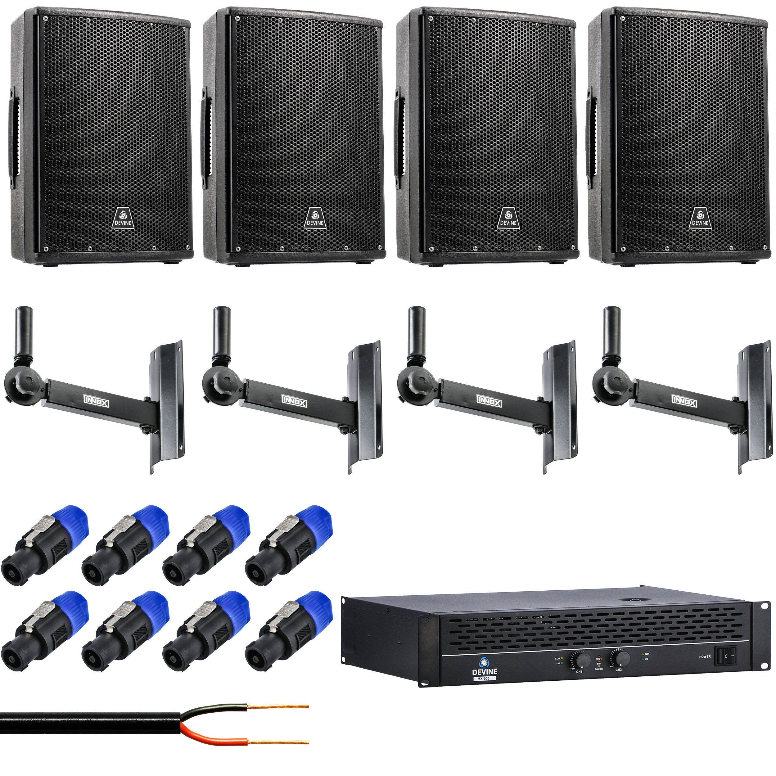 Devine Axeo installatieset met 4 passieve 8 inch speakers + versterker
