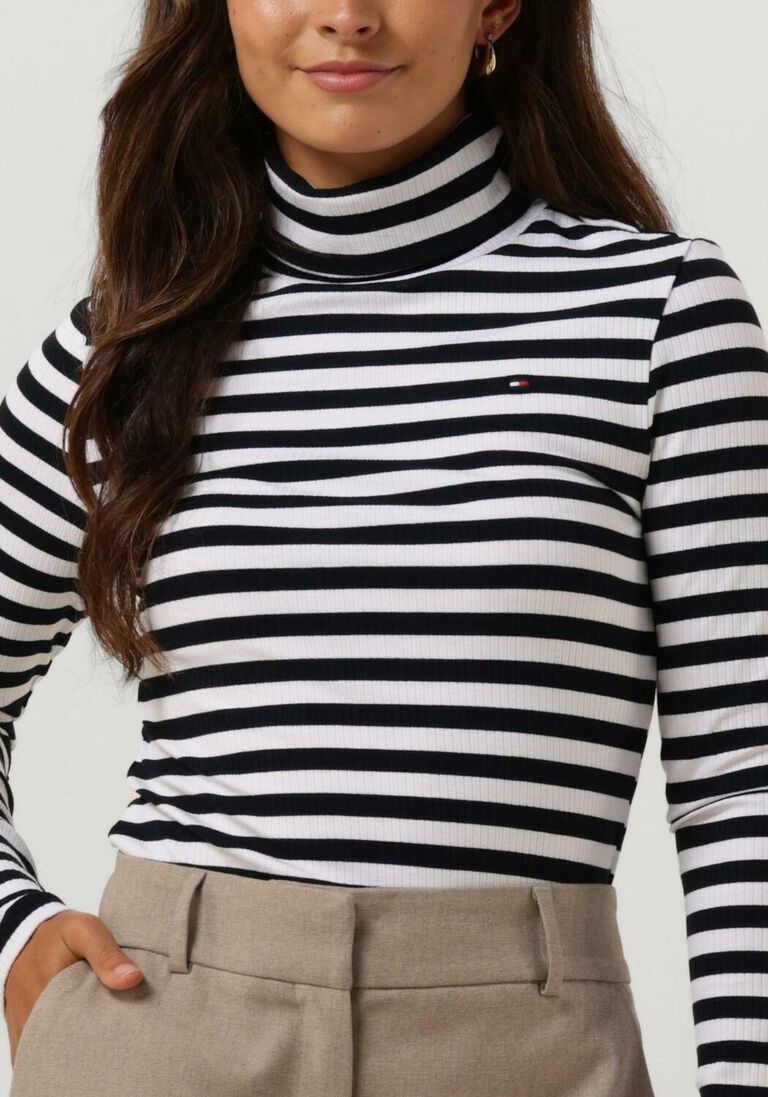 TOMMY HILFIGER zwarte tommy hilfiger coltrui slim 5x2 rib roll-nk ls