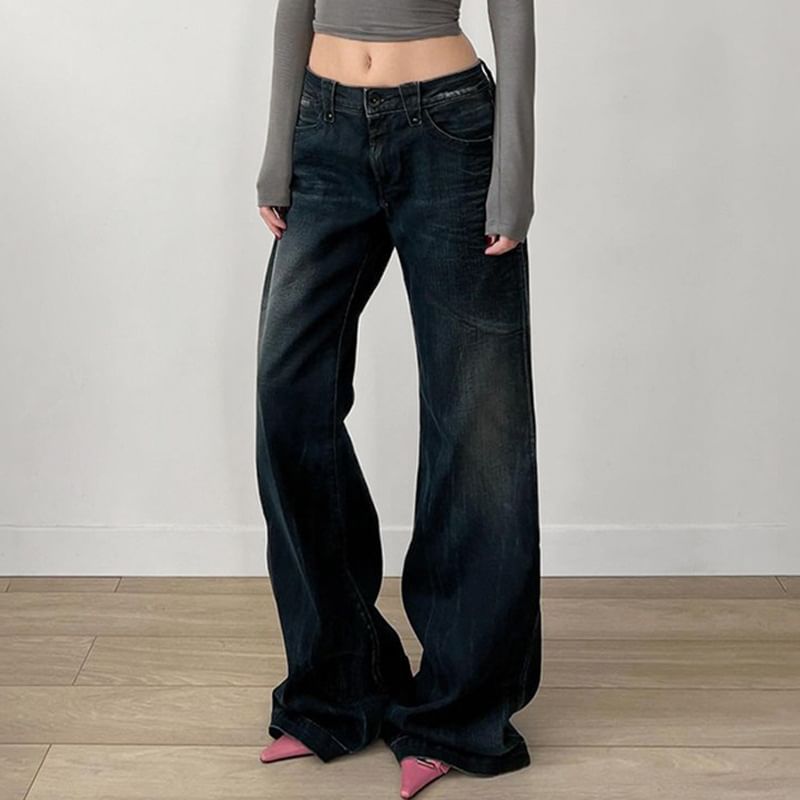PolkaBella - Lage taille gewassen wijde jeans