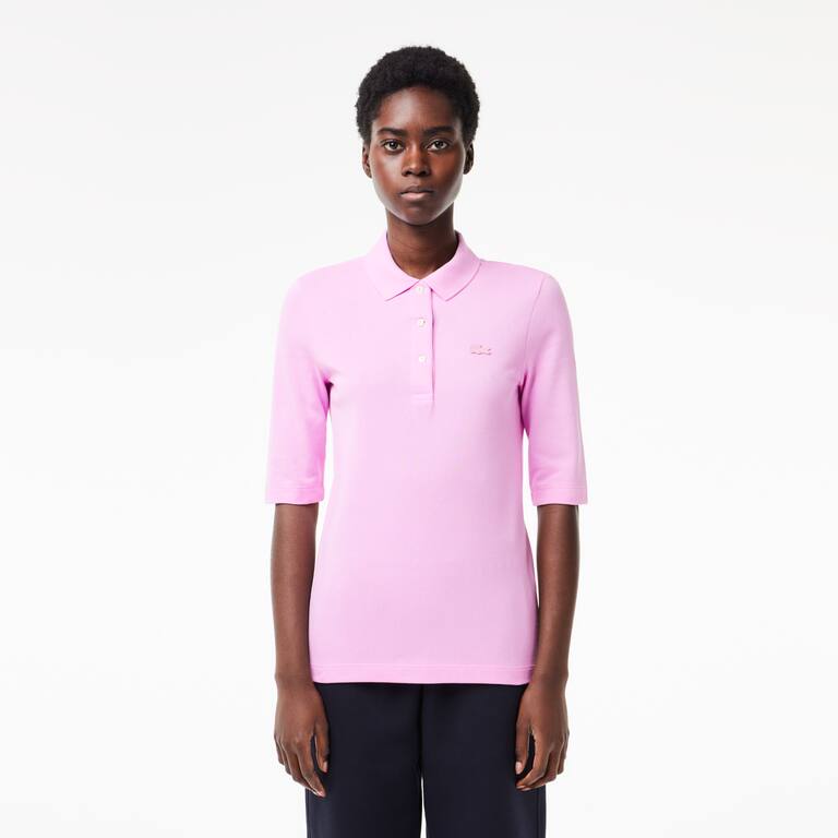 Polo Lacoste slim fit à manches trois-quarts en coton souple Manches Courtes - Rose - Lacoste - Femme