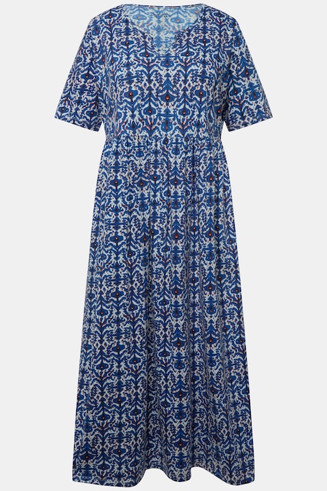 Jerseykleid, grafischer Druck, Tunika-Ausschnitt, Halbarm