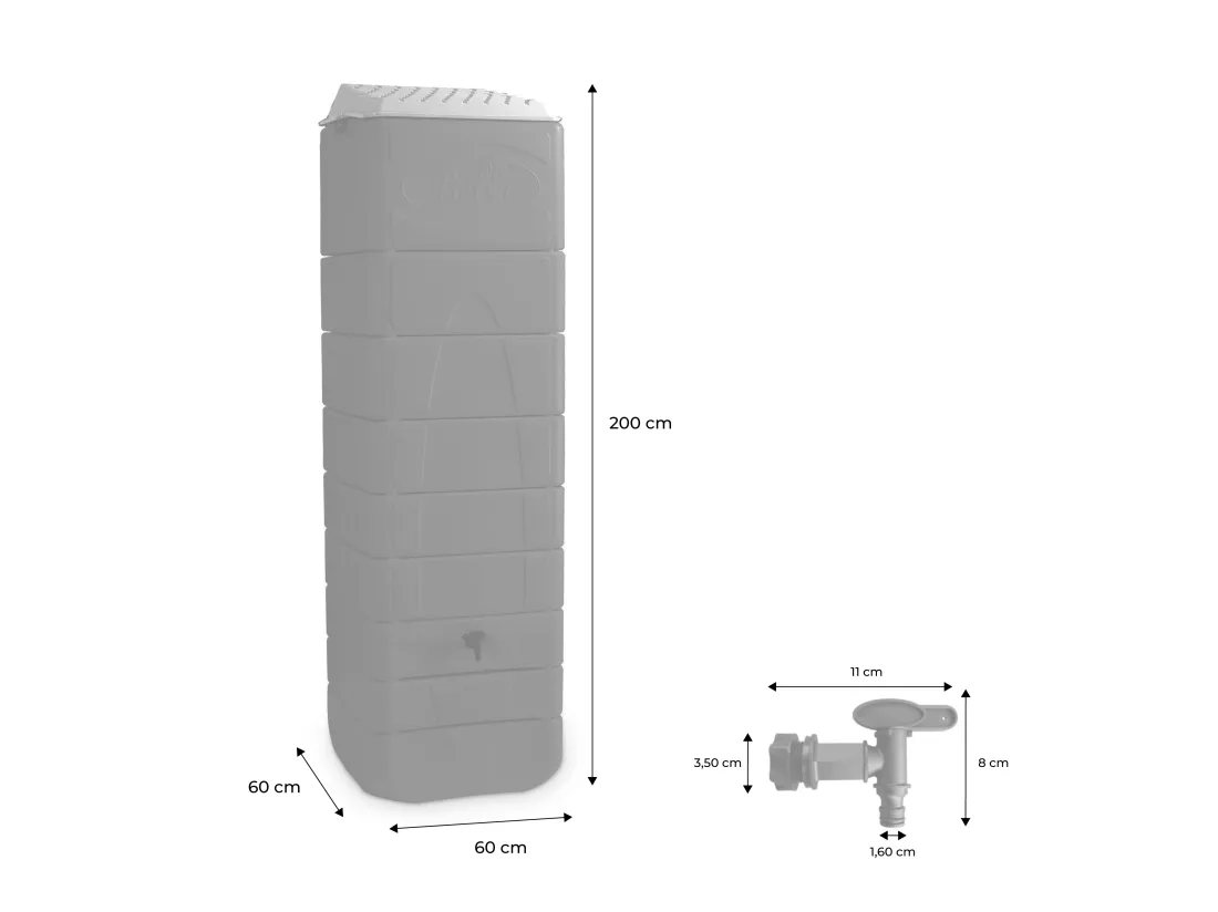 Récupérateur d'eau mural Naussac 650L Anthracite avec kit raccord chéneau inclus