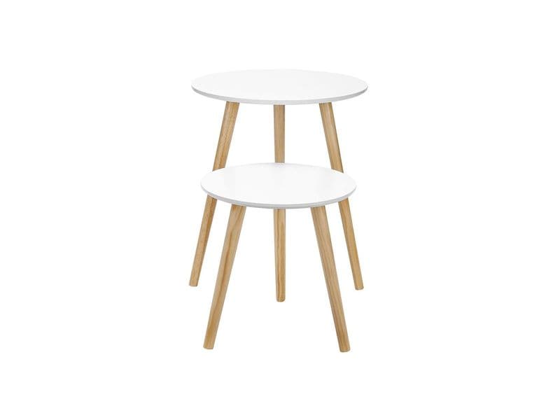 Songmics Beistelltisch 2er Set Weiss/Nature Skandinavische Sofatische