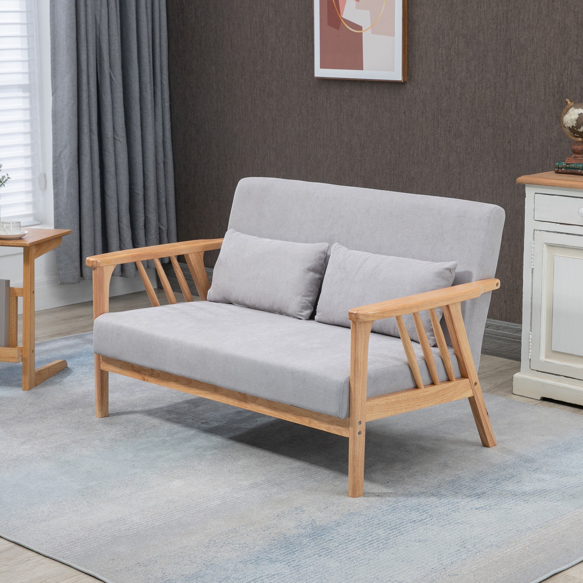 HOMCOM 2er Polstersitzbank mit 2 Zierkissen grau 130L x 75B x 78H cm
