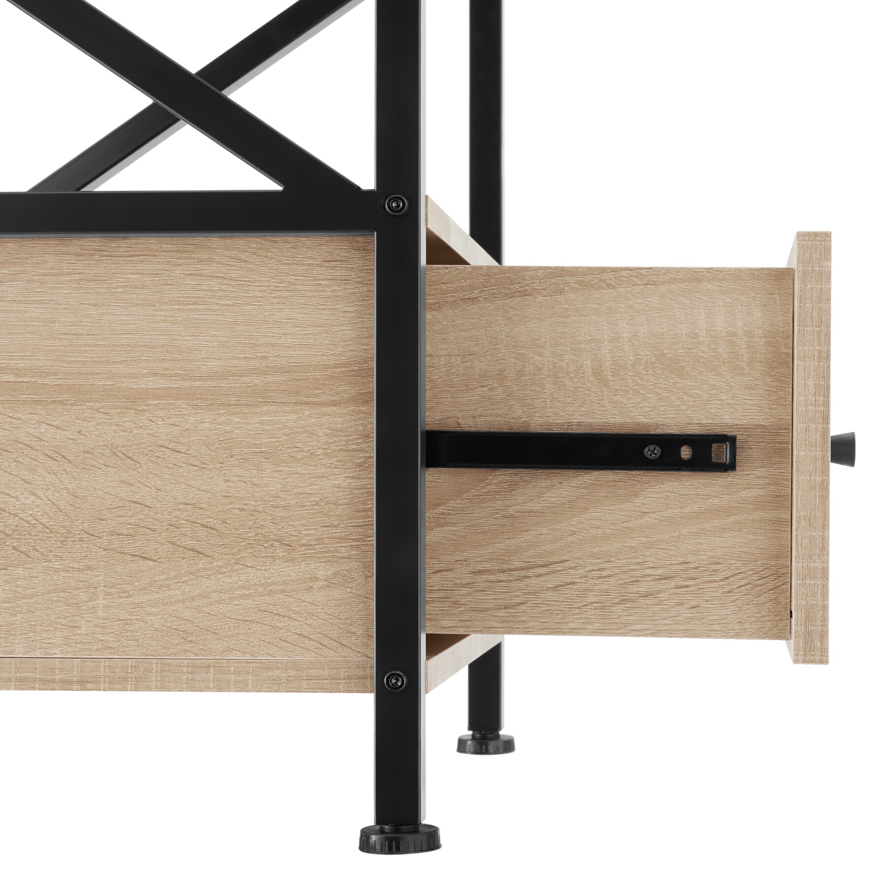 tectake® Nachttisch, Industrial Style, 2 Ablagen und Schublade, seitliche Streben in X-Form, 40 x 41,5 x 55,5 cm