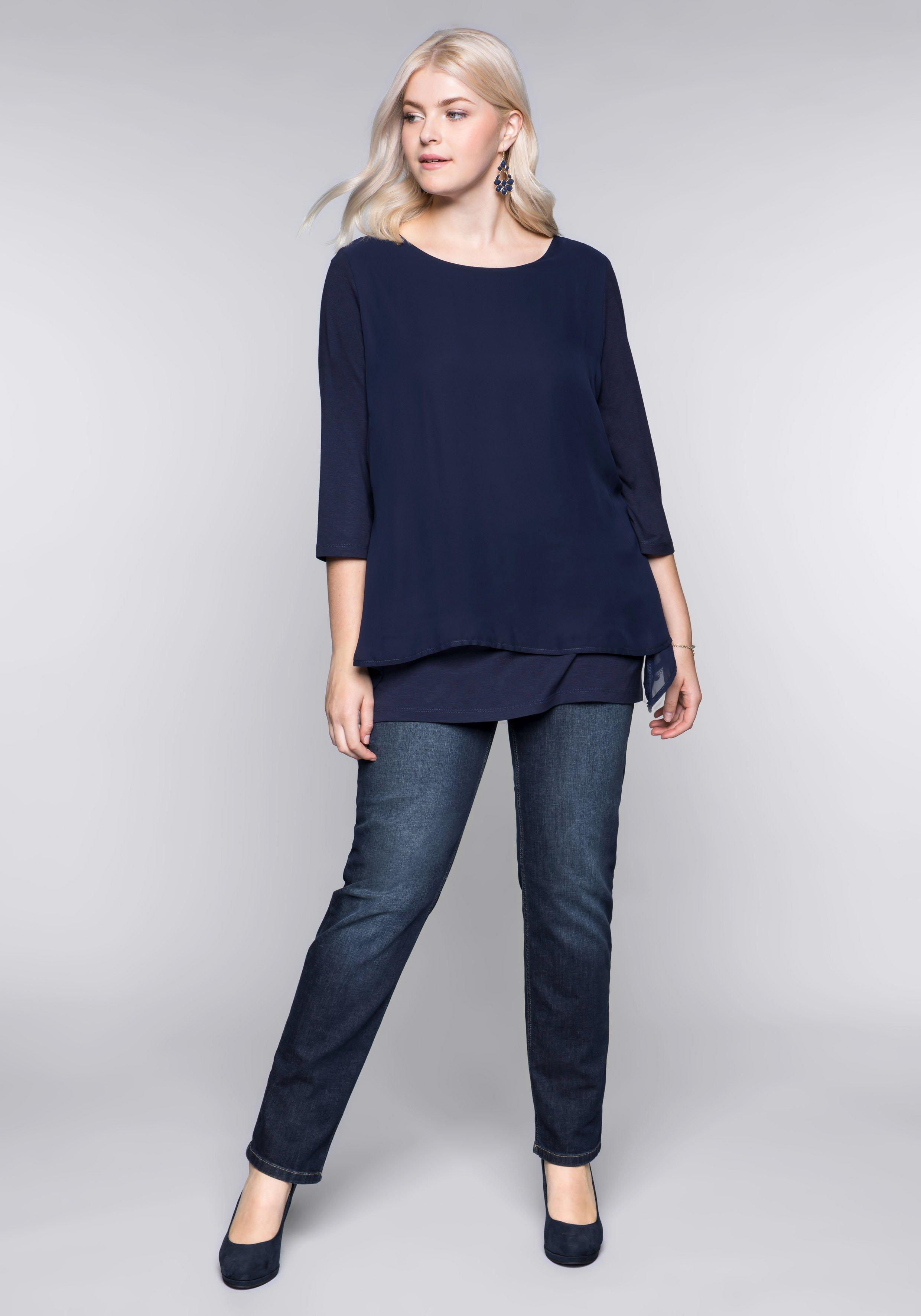 Blusenshirt in leichter A-Linie mit Zipfelsaum