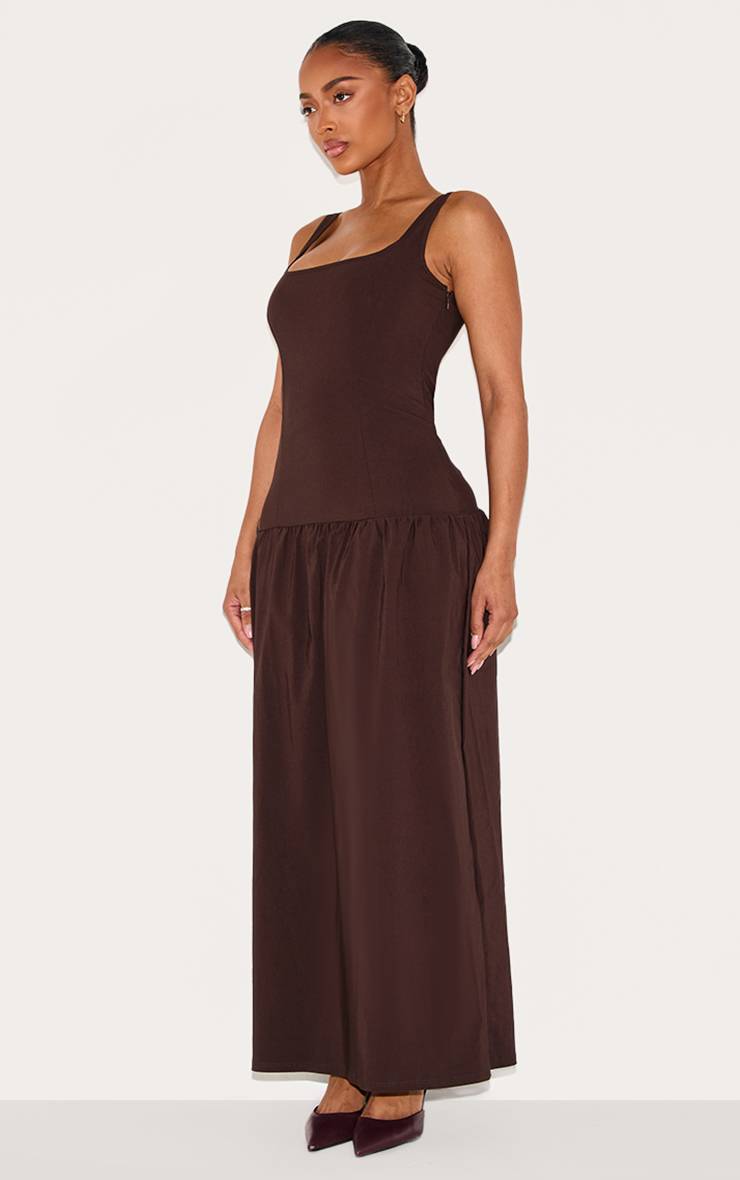 Chocolat Robe Longue Droite À Encolure Carrée Et Ourlet Asymétrique En Tissu Extensible Shape