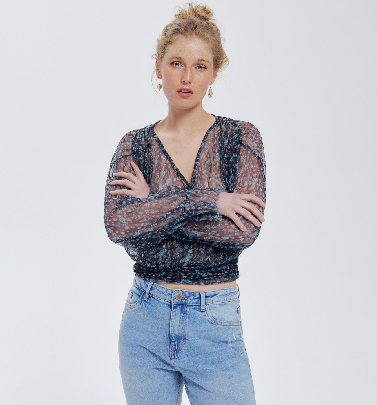 Blouse en résille imprimée - Imprimé noir