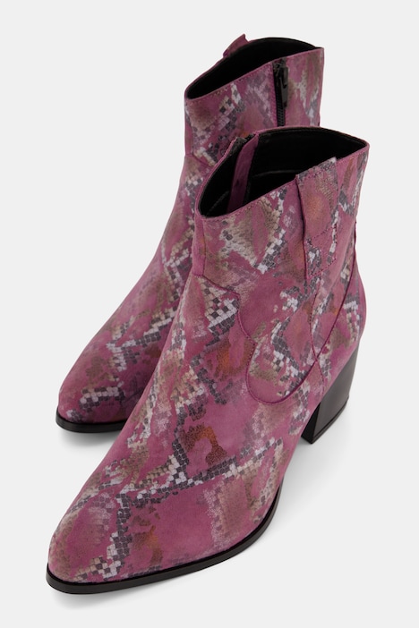 Leder-Stiefeletten, Schlangenlederoptik, Weite H