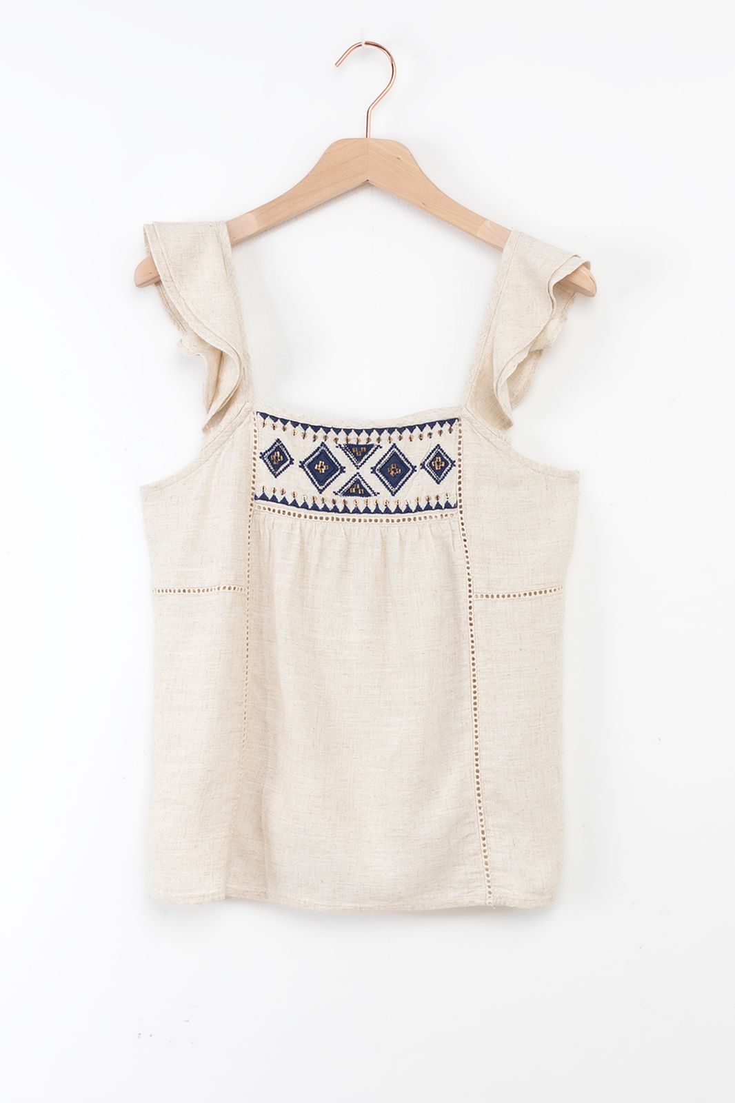 Beige singlet met embroidery