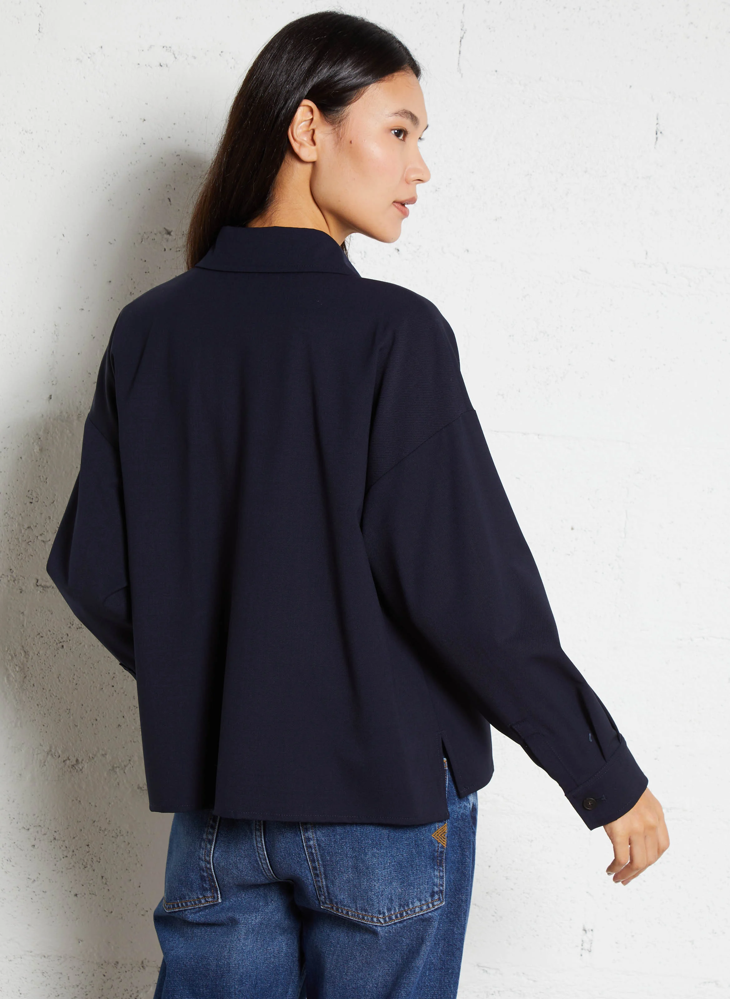 CROCHET - Veste cropped ample| Bleu