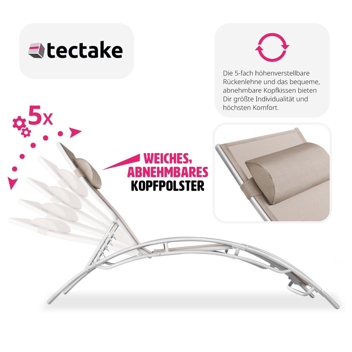 Set van 2 tuinligstoelen tectake Alina Textilene stof 180 x 59 x 50 cm