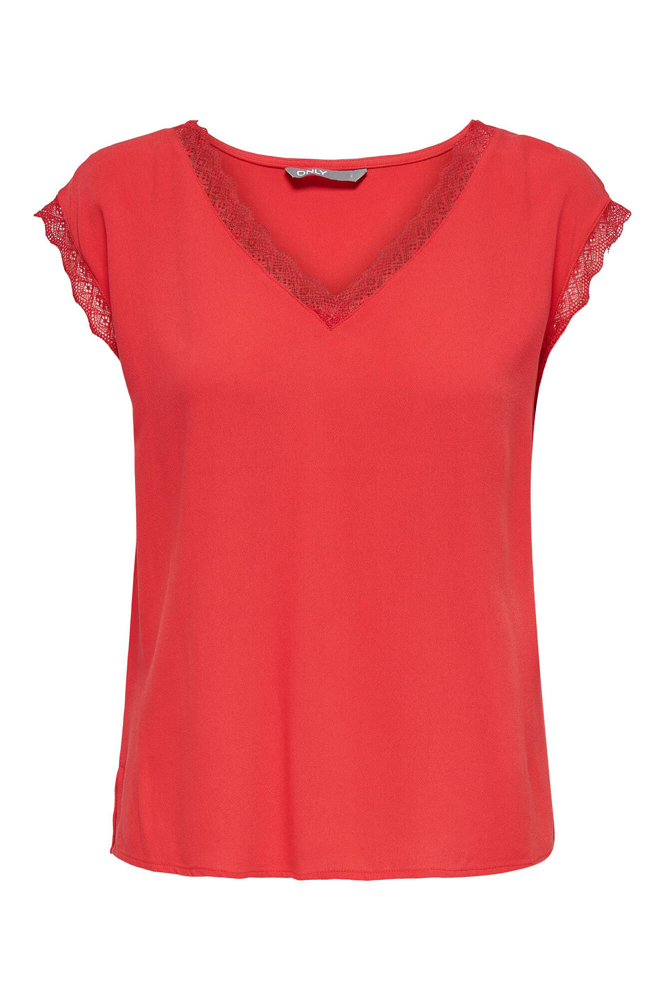 Blusa de manga curta com detalhes em renda.