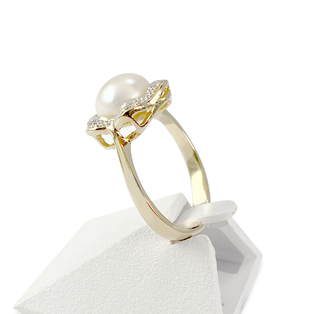 Bague d'occasion or 750 2 tons diamants perle de culture blanche