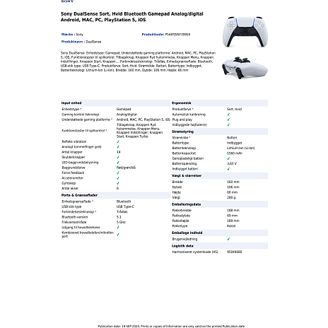 Sony Playstation 5 DualSense trådløs controller - hvid