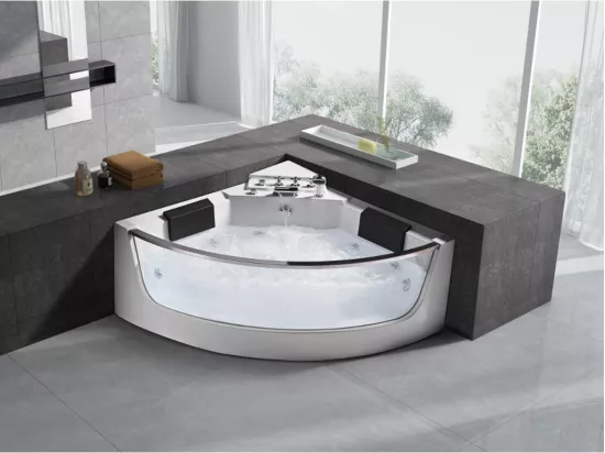 Baignoire balnéo d'angle vitrée - 2 places - 330 L - 138 x 138 x 59 cm - EVELINA