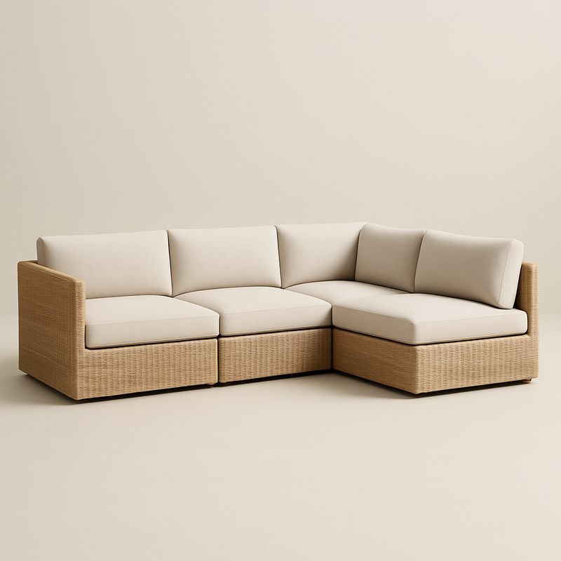 Modular Ecksofa Rattan Beige Polyesterbezug 3-teilig