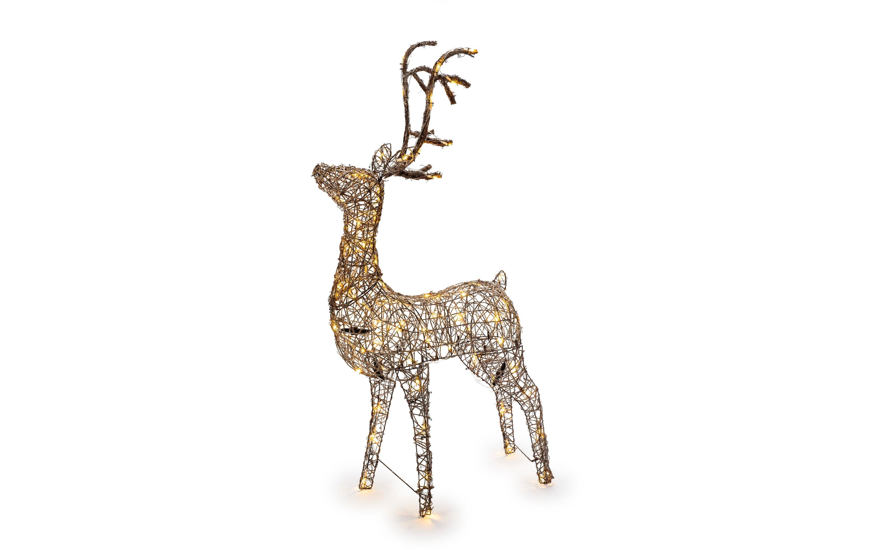 LED-Figur Rentier aus Rattan, 110 cm, Braun<br>LED-Rentier