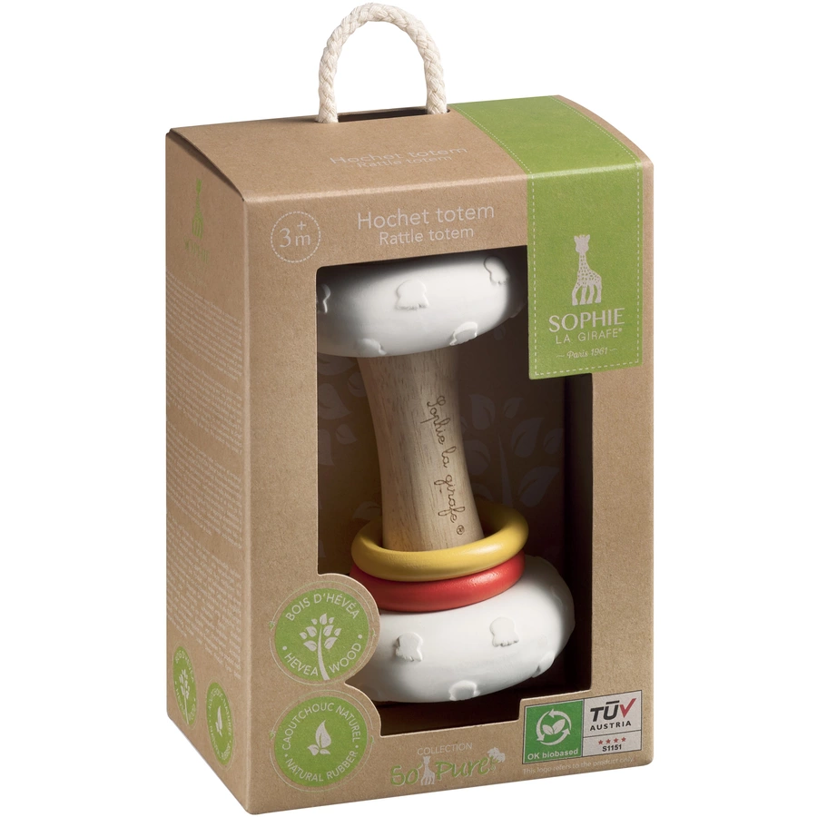 VULLI Sophie la girafe® So'Pure Greifling Totem Rassel Naturkautschuk + Kautschukbaumholz