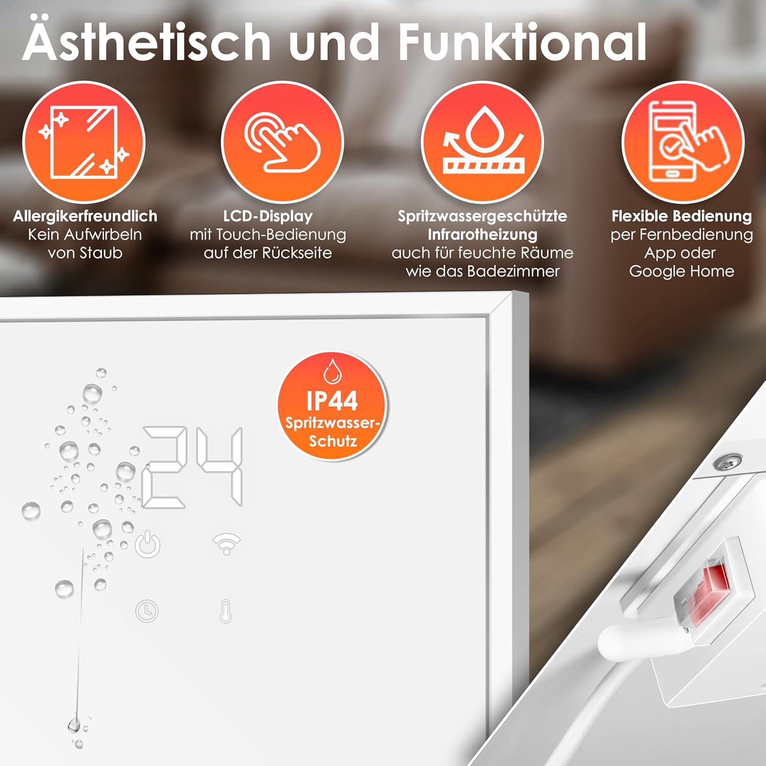 KESSER® Infrarotheizung Energiesparend Infrarot Standgerät & Wandmontage Elektroheizung 540W mit Fernbedienung Thermostat & App-Steuerung Elektrisch Heizpaneel Heizung Konvektor Standfüße