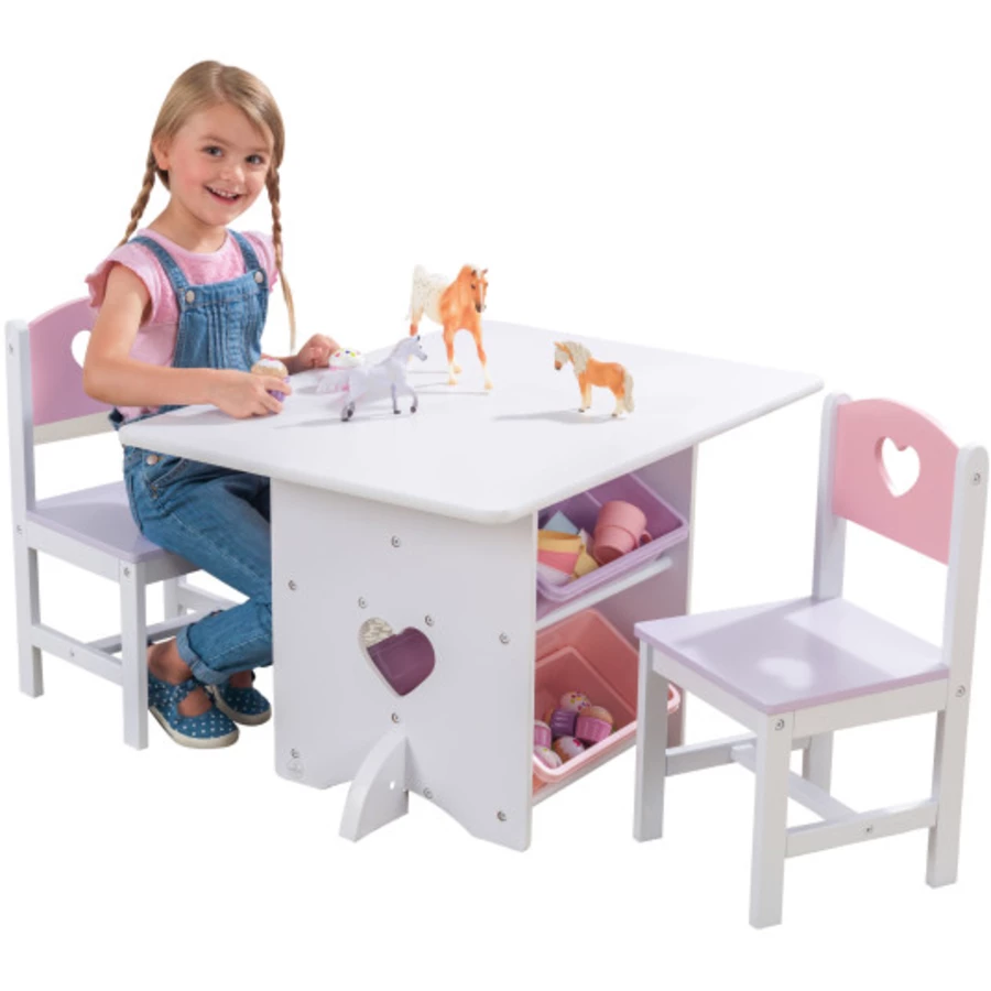 KidKraft® Tisch- und Stuhlset Herzchen weiß  rosa