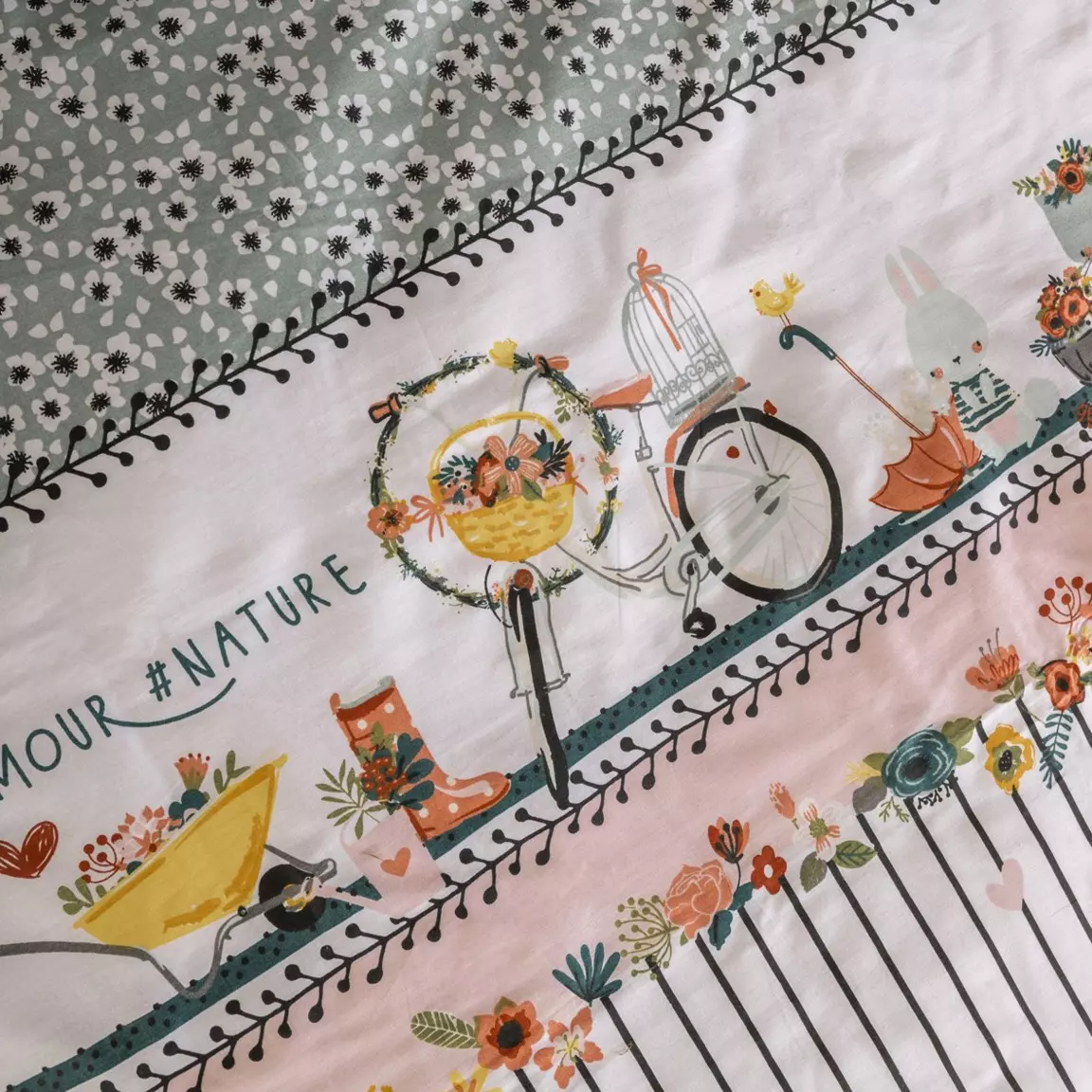 Housse de couette et une taie enfant coton (140 x 200 cm) Jardinage Multicolore