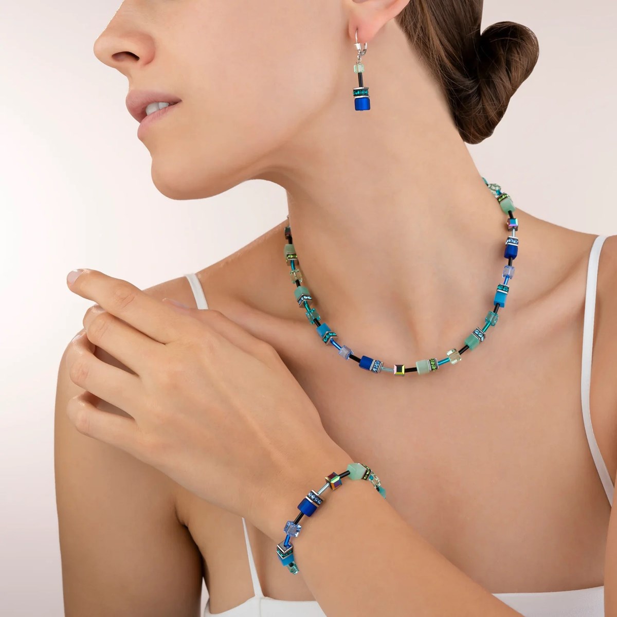 Bracelet Coeur de lion Géocube acier bleu vert