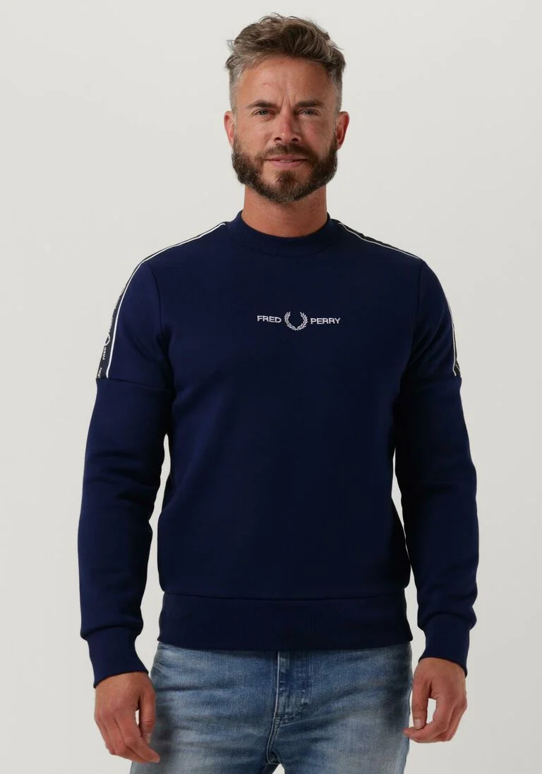 FRED PERRY donkerblauwe fred perry sweater tape sleeve sweatshirt